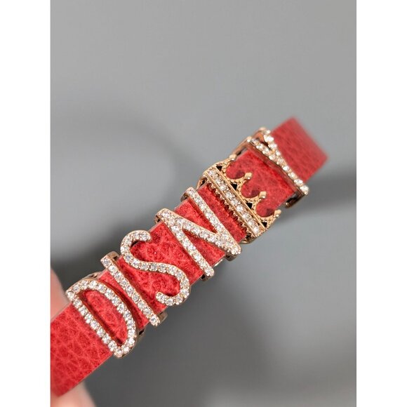 Keep Collective Red Disney Leather Bracelet Rhinestone Letters Crown Charms 7.5" - Picture 4 of 9